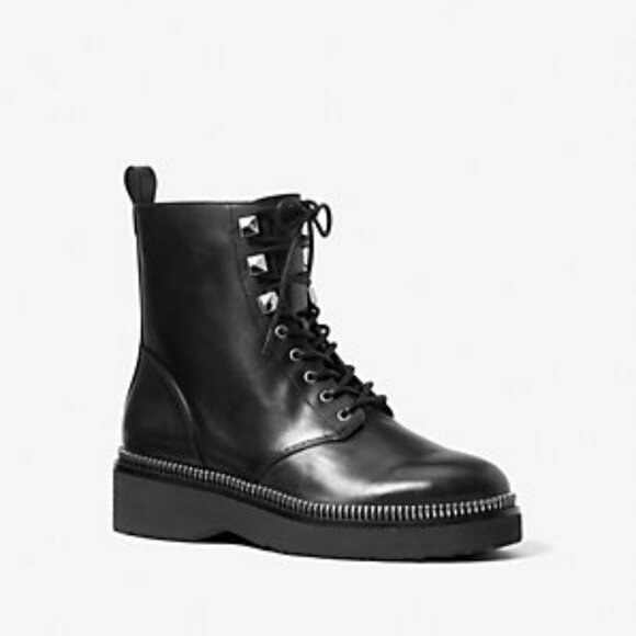 Michael Kors Haskell Black Leather Combat Boot Style #: 40R2HSFE8L size 6.5 - Picture 1 of 6